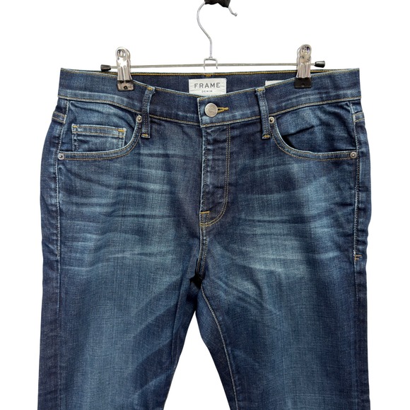 FRAME Denim Mens L'Homme Skinny Jeans Dark Wash Blue Size 32/31 zip Fly stretch - Picture 2 of 11